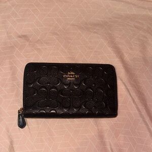 Coach Black Embossed Leather Zip Wallet